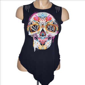 Ayguey Black Calavera Skull Graffic Tee, Women's Size XL